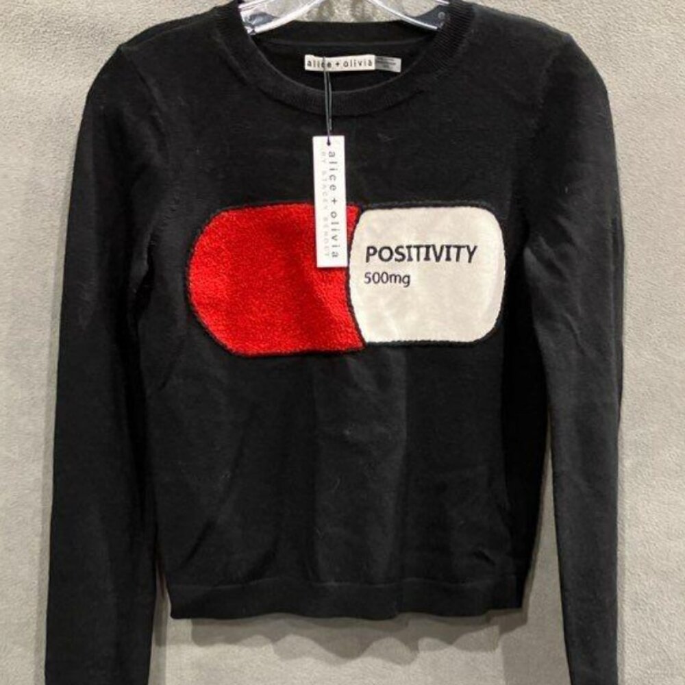 ✨ Alice + Olivia Positivity Prescription Pill Sweater XS NWT Dopamine Dressing - Picture 6 of 14